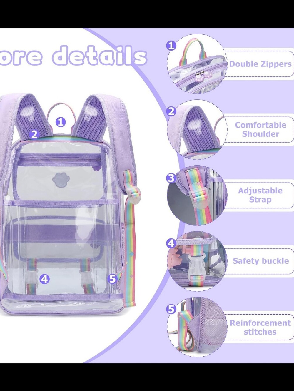 Maod Clear Backpack Heavy Duty Stadium Approved PVC Transparent School Bag - Picture 6 of 6